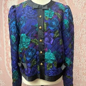 Aquascutum Vintage Floral Jacquard Jacket Bow Detail Luxury Size 44/12